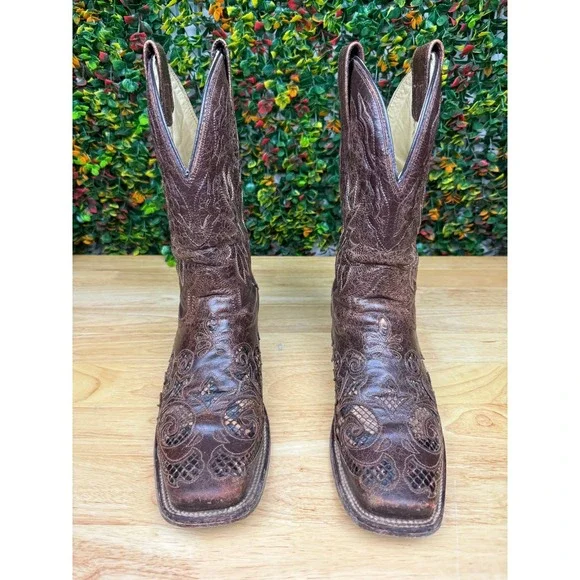 Corral Vintage A2160 Python Inlay Cowboy Western Boots Shoes Chocolate Men 8+8.5